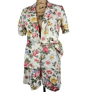 Vintage SGS STUDIO Floral Print Double Breasted Blazer Shorts Set 6P